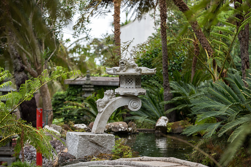 Funchal, Madeira, Portugal - September 2, 2016: Monte Tropical Garden with  Japanese style pavilions, Funchal, Madeira island, Portugal
