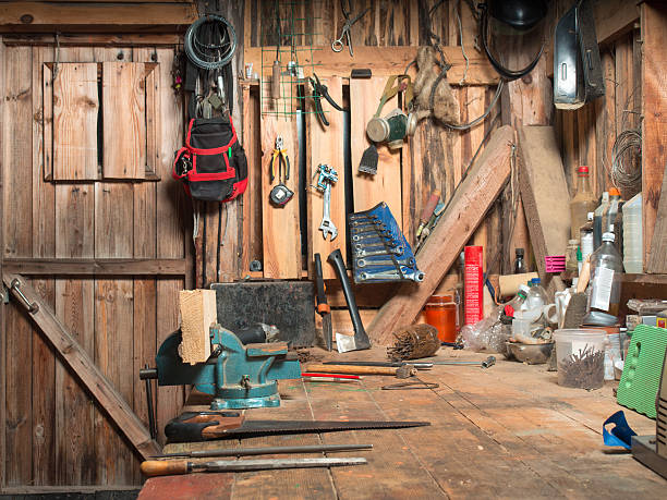 wooden table with a vise, and set them board