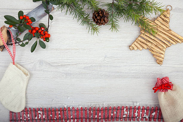 istock Christmas background on wooden table and copy space 625874376