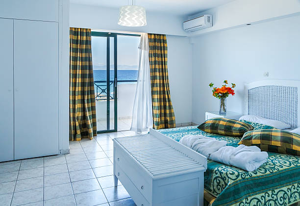 istock Stylish master bedroom in modern resort hotel in Greece 625874462