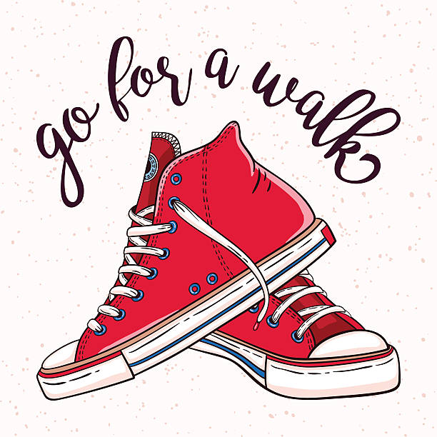 Illustration with a pair of vintage red sneakers Vector Go for a walk illustration with a pair of vintage red sneakers pair stock illustrations