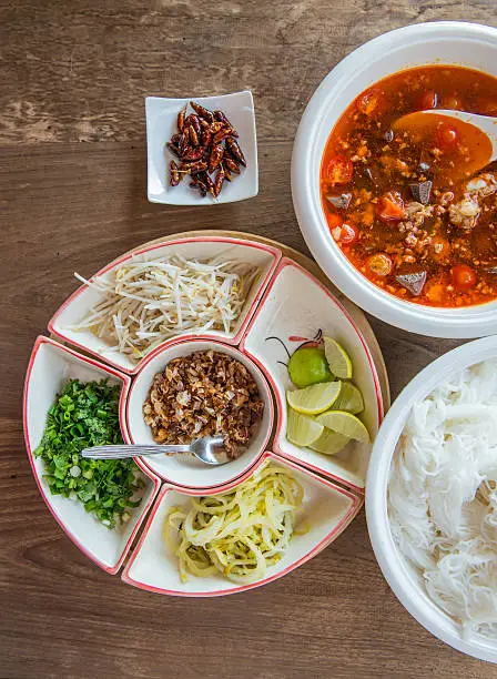 Photo of Northern thai Traditional cuisine, Khanom Jeen Nam Ngiew