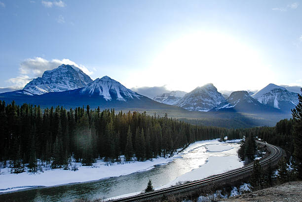 istock Bow River and Mountain Range in Winter, Canadian Rockies 625875120