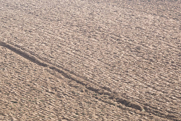 Plowed agriculture land field on hillside. Photo is taken with dslr camera and telephoto lens outdoor.