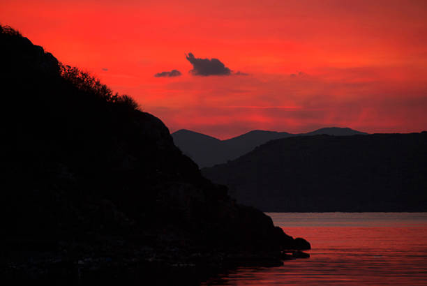 istock Red Sunset and sunrise time on the sea 625876458