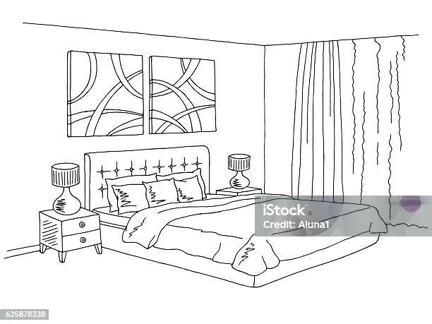 ห้องนอนสีดําสีขาวกราฟิกภายในร่างภาพประกอบเวกเตอร์ ภาพประกอบสต็อก - ดาวน์โหลดรูปภาพตอนนี้ - ห้องนอน, ร่าง - การวาดเส้น, ภาพประกอบ