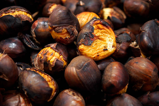 Roasted chestnuts stock photo
