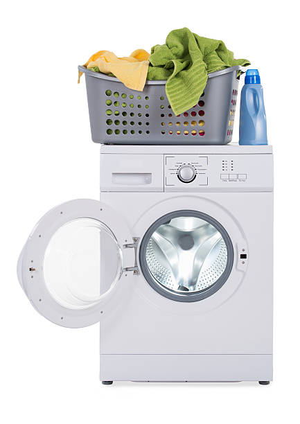 istock Washing Machine With Basket Against White Background 625879780
