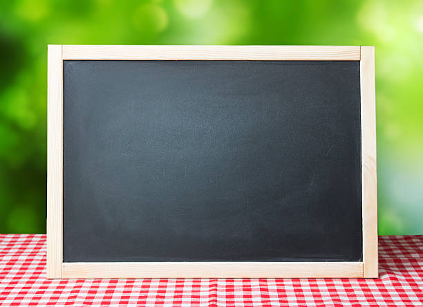 menu recipe blackboard desorated picnic cloth. - napkin black blank ideas imagens e fotografias de stock