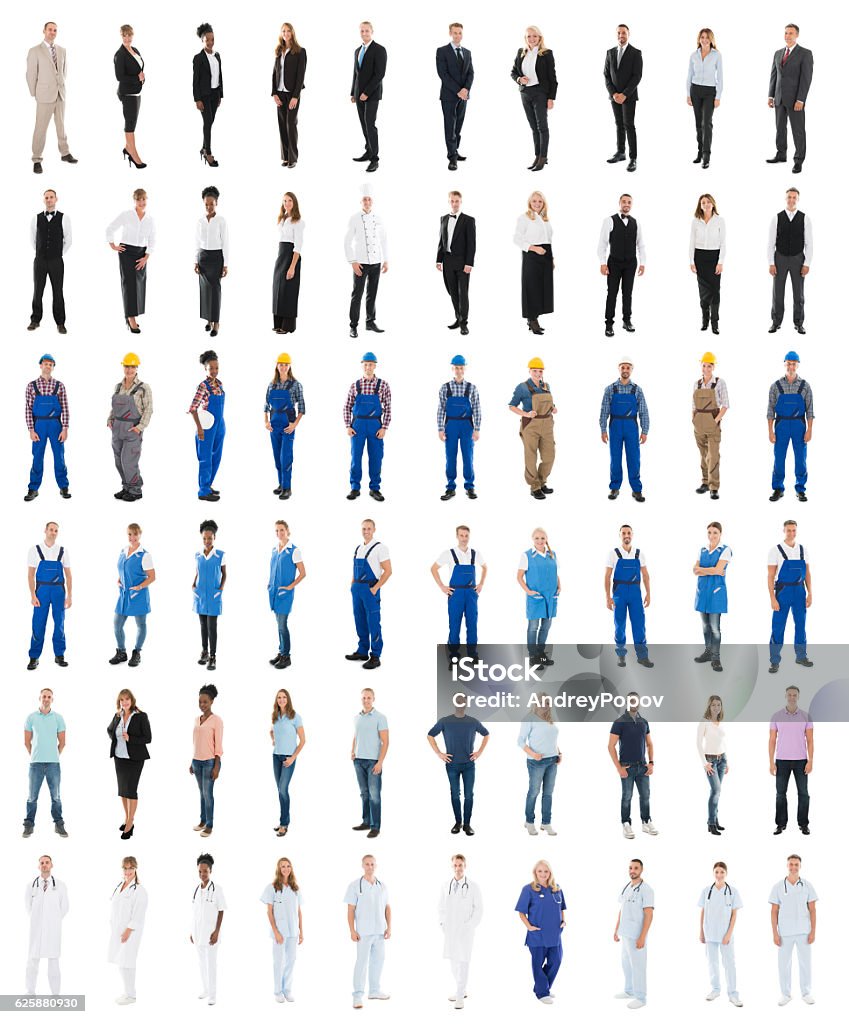 Ensemble de personnes ayant diverses professions - Photo de Fond blanc libre de droits