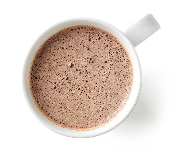 istock Cocoa drink in white mug isolated on white, from above 625886568