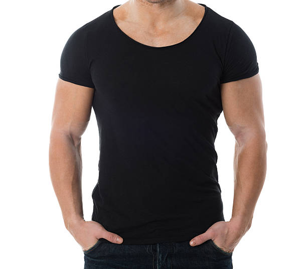 istock Man In Black Tshirt Standing Against White Background 625888960