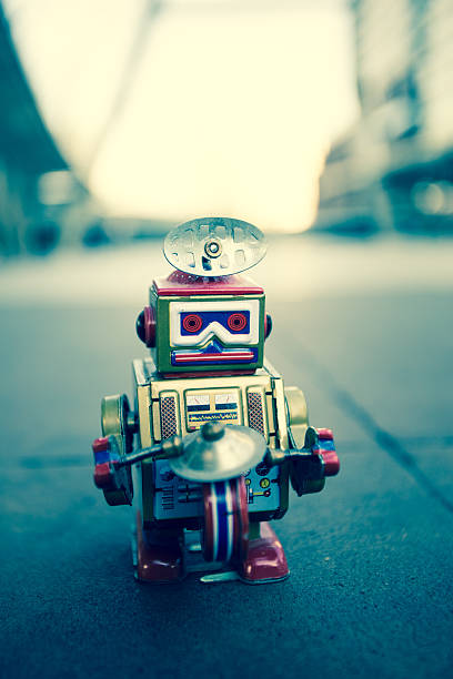 istock Old robot toy, vintage color style. 625893914