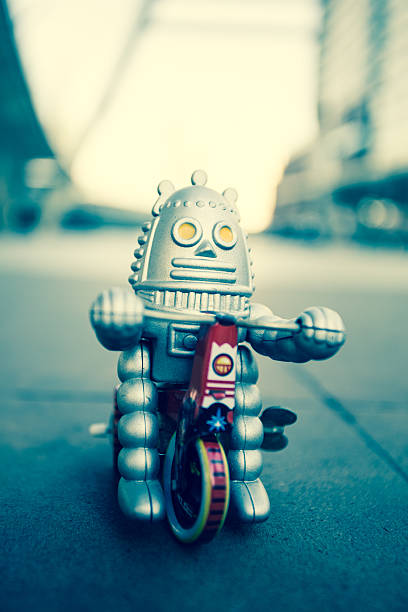 istock Old robot toy, vintage color style. 625893918