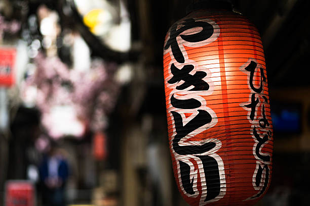 istock Red lantern with Japanese calligraphy saying barbecue chicken 625894392