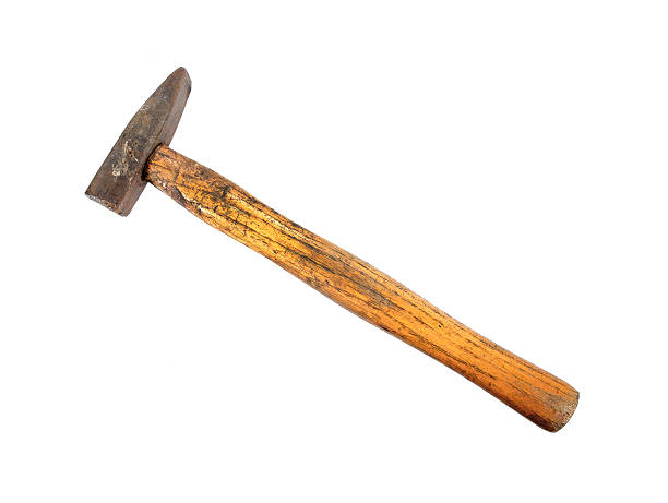 istock Old rusty hammer with wooden handle isolated on white background 625895502