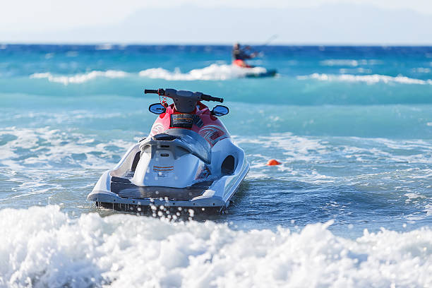 Blue sea and a jet ski floating on the , stock photo