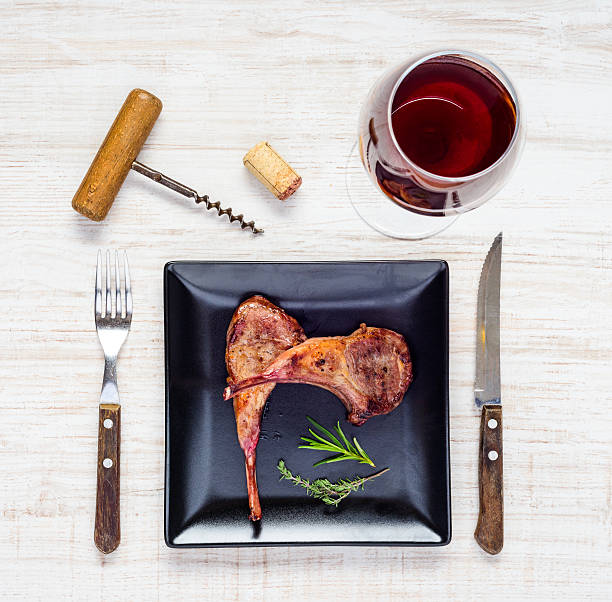 Lamb Chops with Glass of Red Wine
