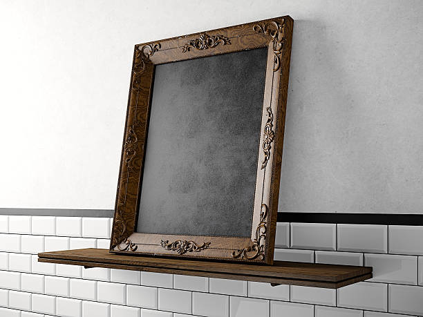 istock Natural wood baroque style picture frame with black blank canvas 625902692