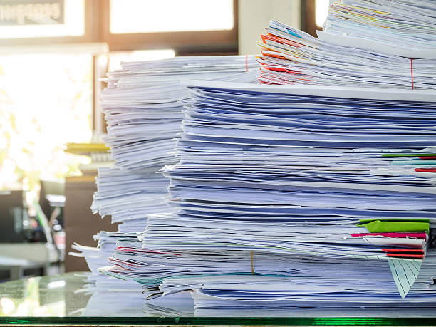 istock Close up of business documents stack on desk , report paper 625906164