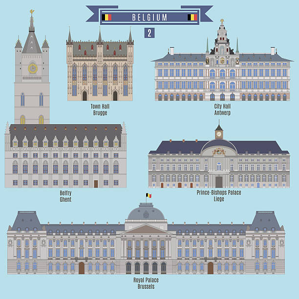 ilustrações de stock, clip art, desenhos animados e ícones de famous places in belgium - antuerpia