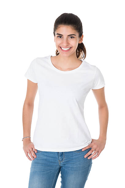 istock Beautiful Young Woman Wearing Blank White Tshirt 625908976