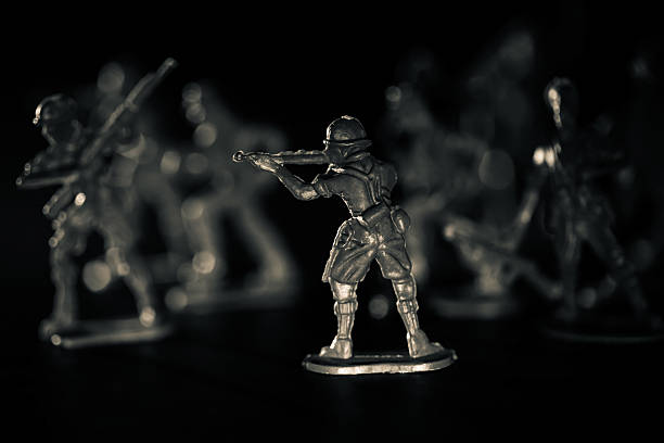 istock Group of green plastic toy soldiers 625909718