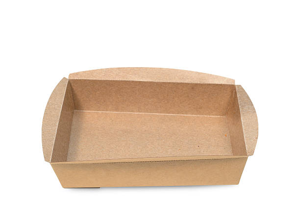 istock Brown paper food tray on white background 625913228