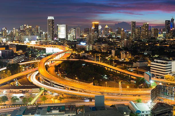 istock City downtown background and intersection highway, long exposure 625914442