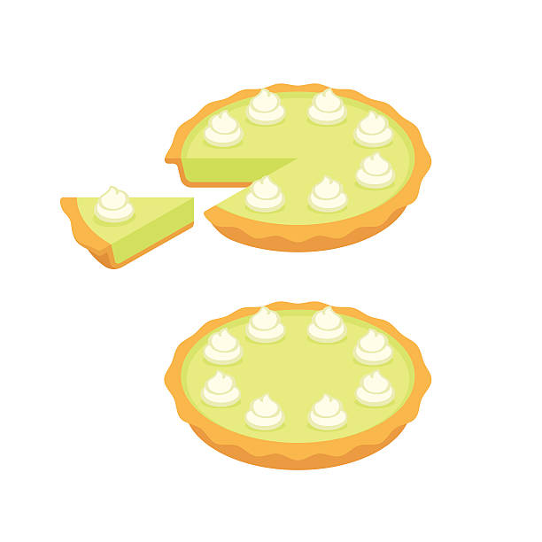 Key lime pie Key lime pie, whole and slice. Traditional Southern American dessert. Vector illustration. dollop whipped cream stock illustrations
