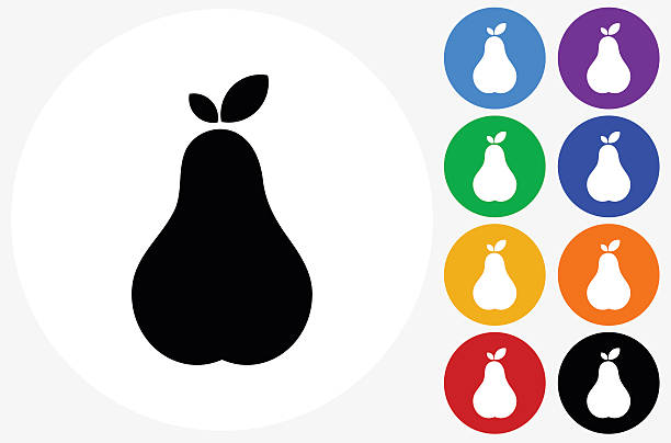 ilustrações de stock, clip art, desenhos animados e ícones de pear icon on flat color circle buttons - pera
