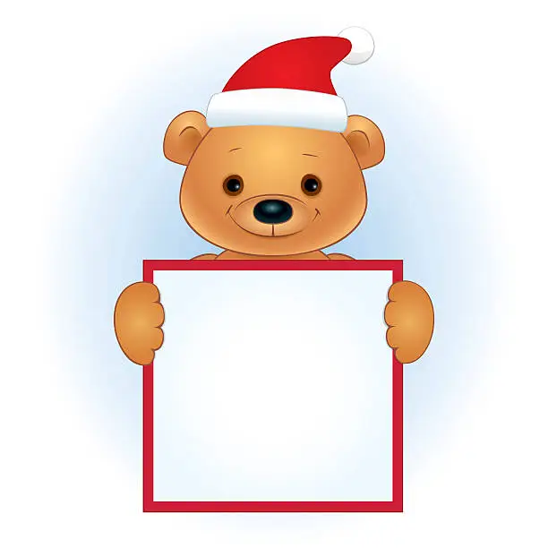 Vector illustration of brown bear with a blank banner Christmas