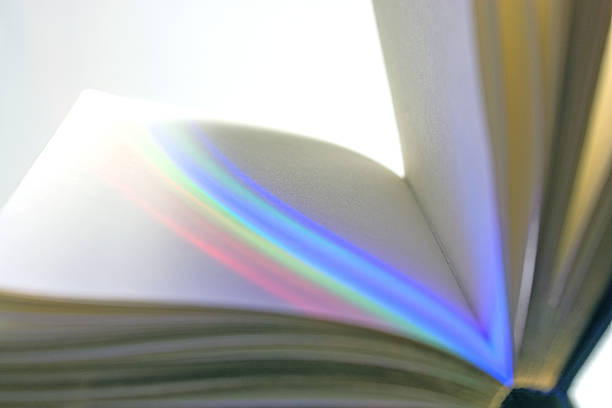 istock Rainbow on pages of an open book, close-up, copy 625936804