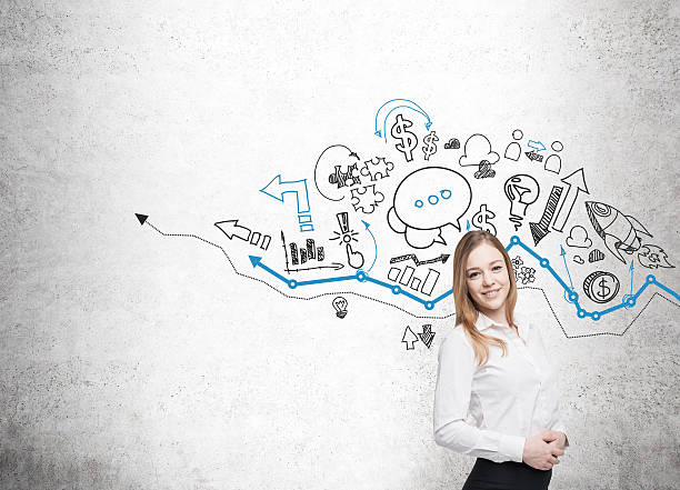 istock Girl with blond hair and blue graph 625938694