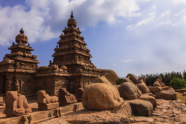 istock Mahabalipuram, India - 8th Century Shore Temple and Granite Cows 625939934