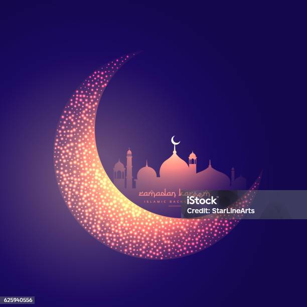 Creative Moon And Glowing Mosque Design Stock Illustration - Download Image Now - Eid-Ul-Fitr, Ramadan Kareem, Greeting