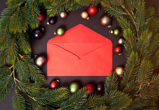 istock Christmas gift and baubles with pine branch 625942366