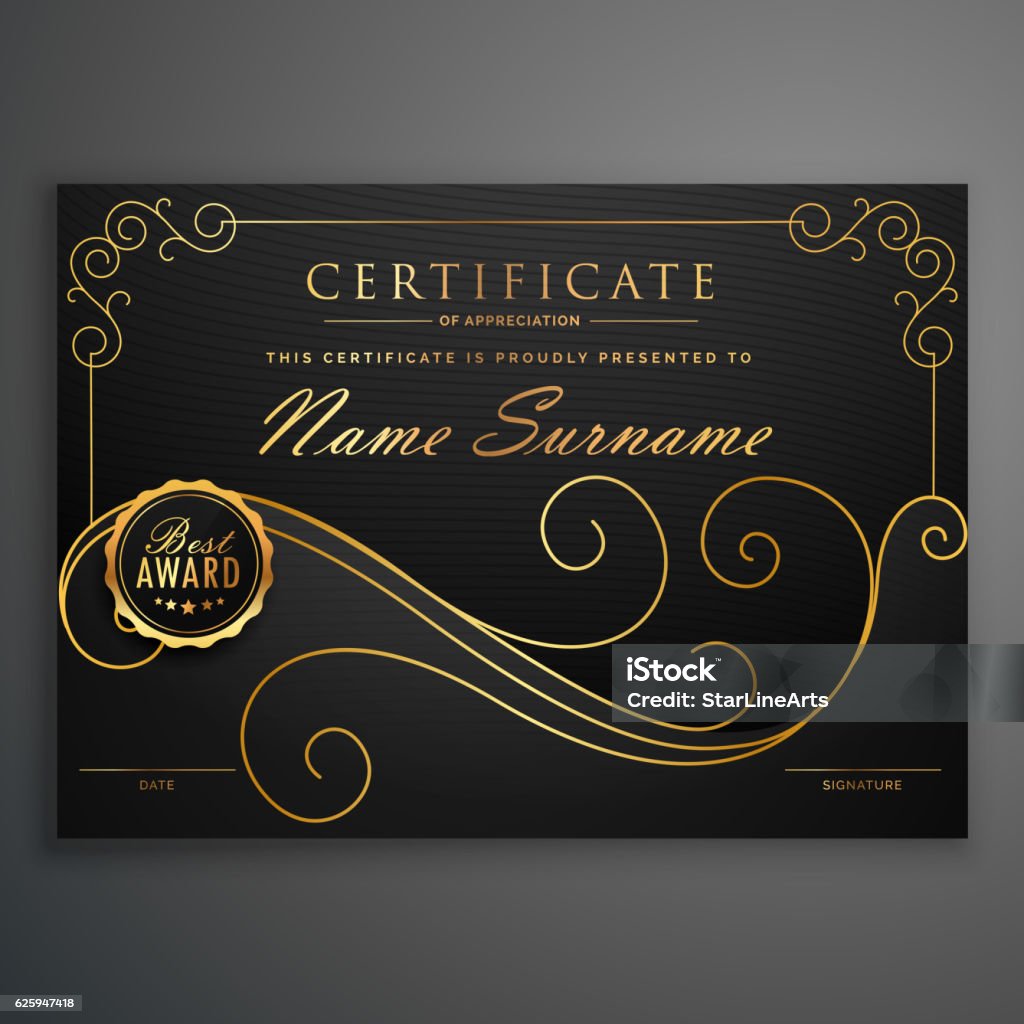 black and golden premium certificate template design Abstract stock vector