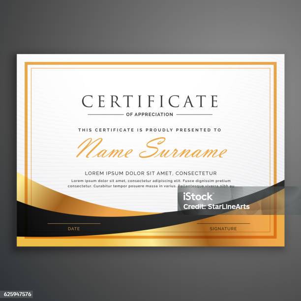 Certificate Template Deisgn With Golden Wave Stock Illustration - Download Image Now - Certificate, Template, Award