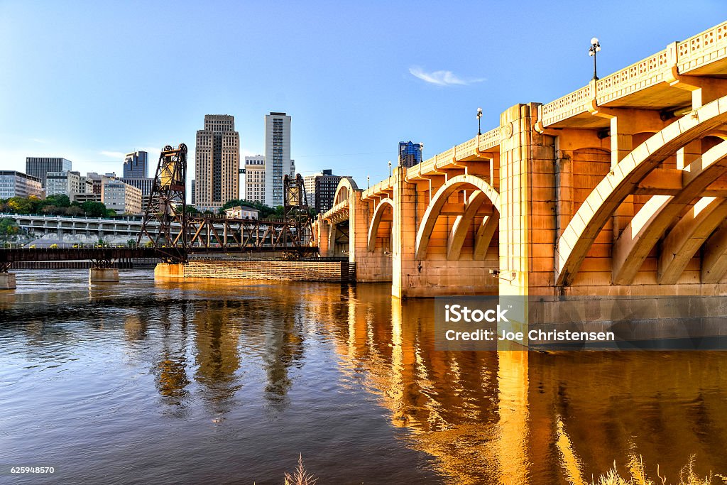 St. Paul, Minnesota Skyline, Bridge and Riverfont Minnesota Stock Photo