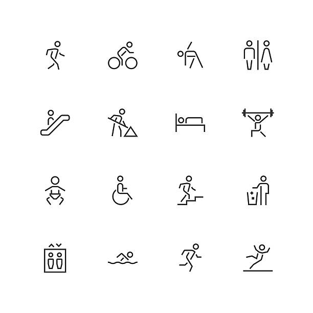 ikony osób - unikalne - seria liniowa - public restroom bathroom symbol computer icon stock illustrations