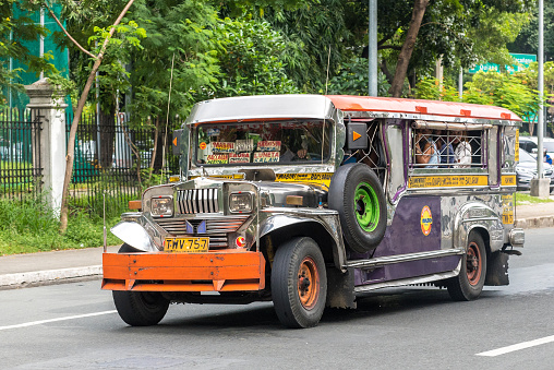 Manila, Philippines - November 26, 2016: Converted jeep in Manila used as a bus