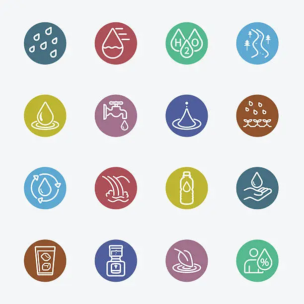 Vector illustration of Water for life color circles set 2 line icon