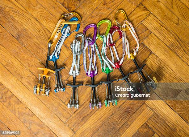 Nut Climbing Set Stock Photo - Download Image Now - Blue, Camming Device, Carabiner