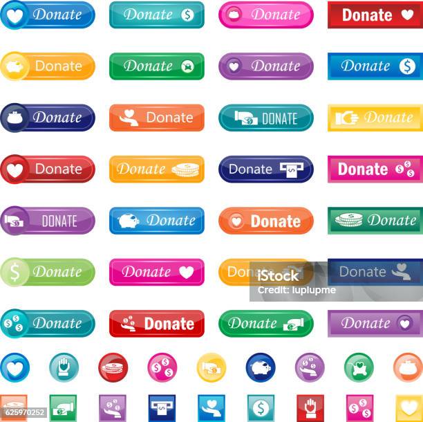 Donate Buttons Vector Set Stock Illustration - Download Image Now - Push Button, Keypad, Blood Donation