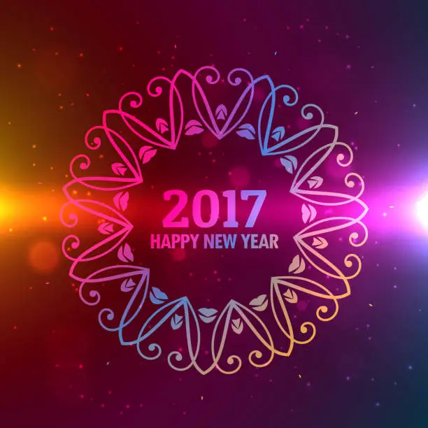 Vector illustration of beautiful colorful background for 2017 new year with glowing lig