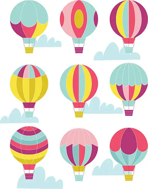 Vector illustration of Hot air balloon set