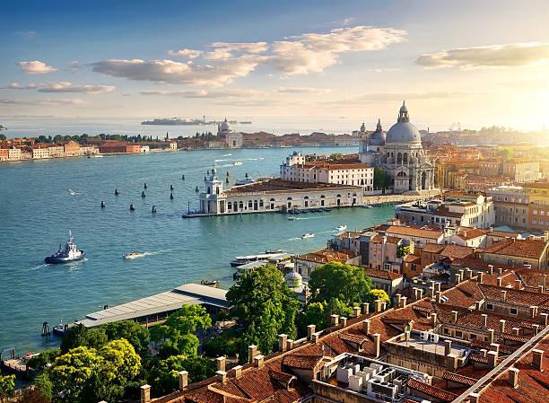 Panoramic aerial view of Venice Panoramic aerial view of Venice from San Marco Campanile campanile venice stock pictures, royalty-free photos & images