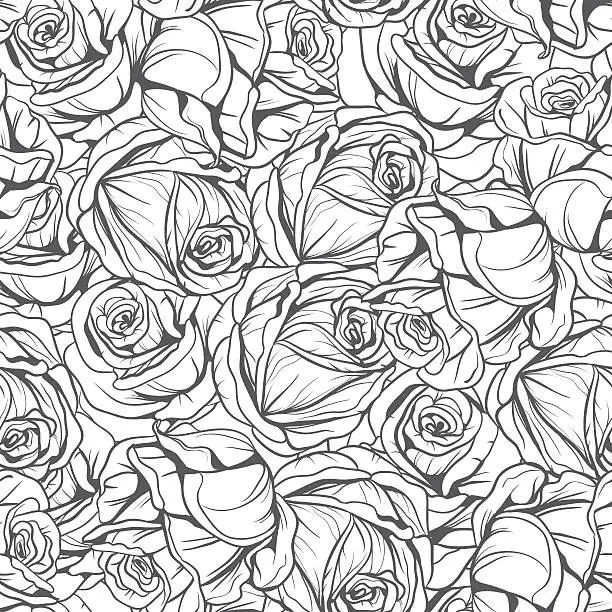 Vector illustration of monochrome pattern flowers roses