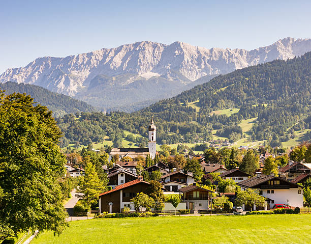 village of garmisch in the alps of bavaria - european alps mountain house bavaria imagens e fotografias de stock